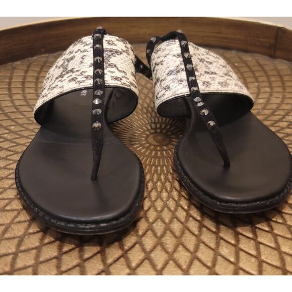 Donald J‎ Pliner Lacy Jeweled Ankle-Wrap Sandals Snake Bone/Black Leather 9 - Picture 8 of 10